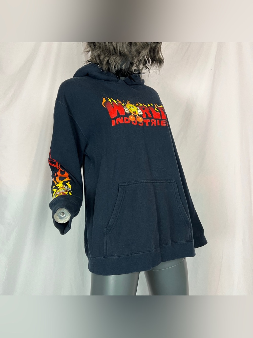 Rare Vintage 90s Navy Blue Flame Boy Hoodie
